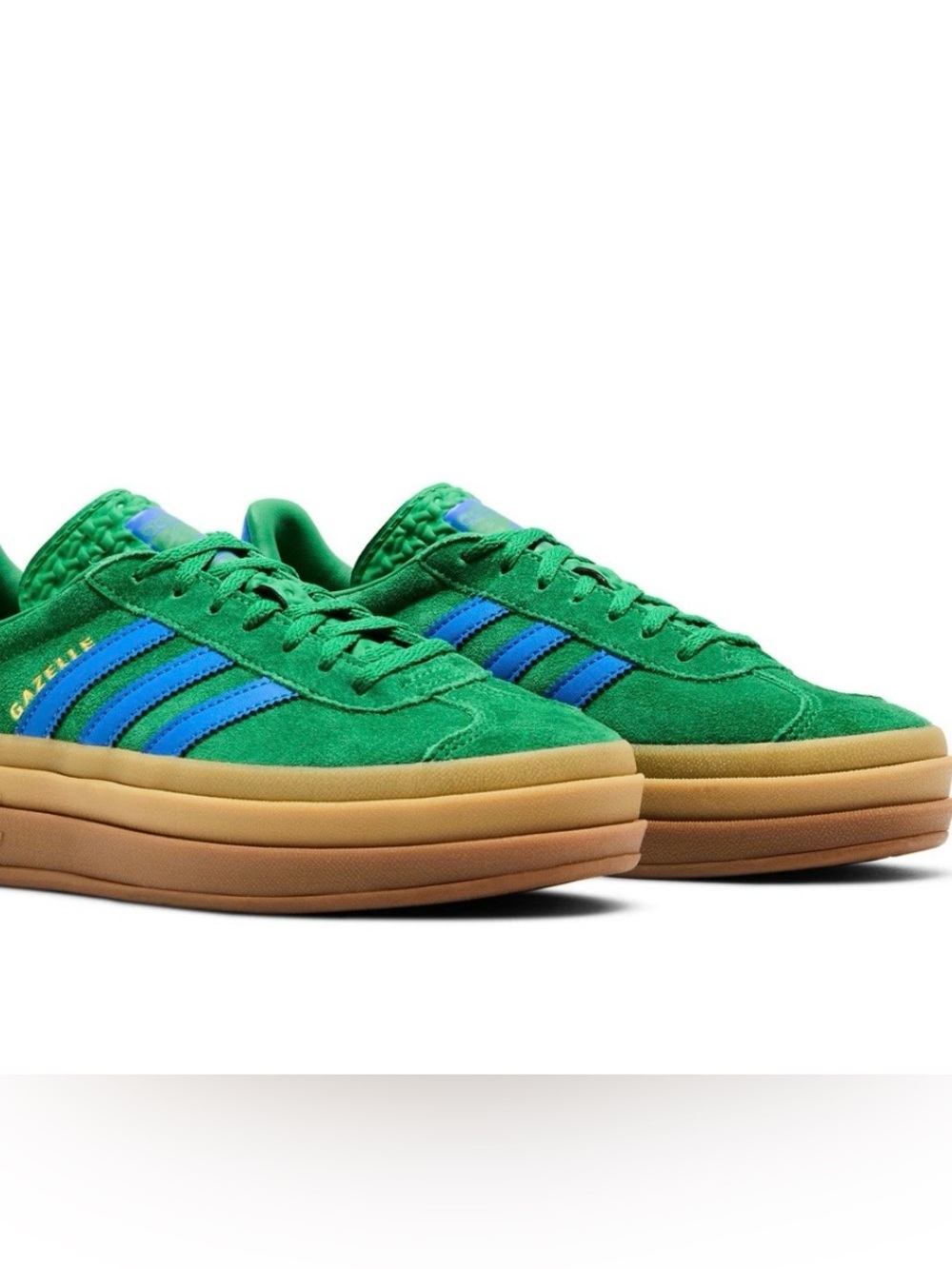 adidas Green Suede Sneakers with Blue Stripes and Gum Platform